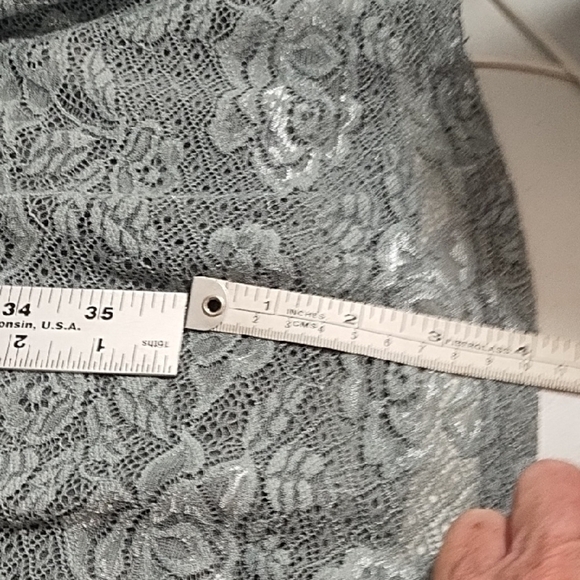 Fit & Flair A-line Silvery Grey Soft Lace Midi Dress for Special Occasion Lined - Picture 5 of 12